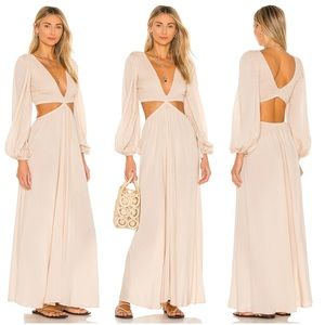 $198 CURRENT SEASON INDAH SMOCKED JULIE MAXI DRESS BABY SHOWER BRIDAL HONEYMOON